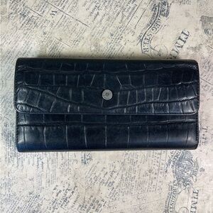 Monsac trifold croc embossed leather wallet